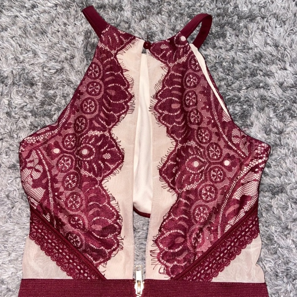 Red Lace Detail Short Dress